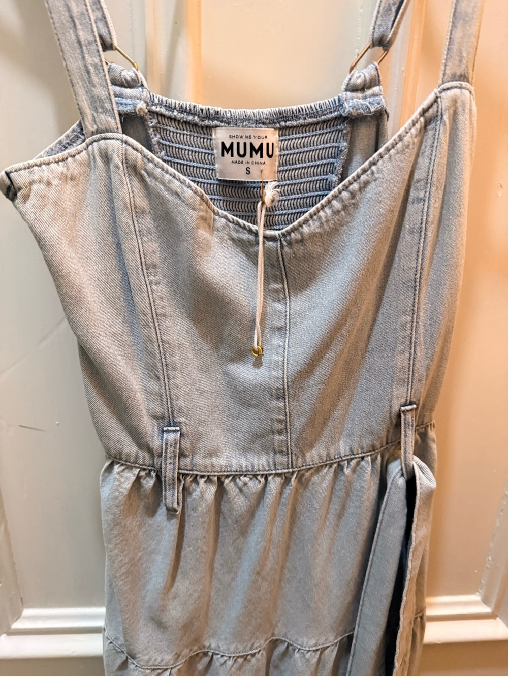 Show Me Your MuMu Light Wash Denim Sundress